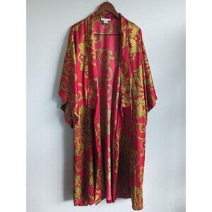 Vintage Natori Private Luxuries Robe Kimono Women's Large Asian Red Gold